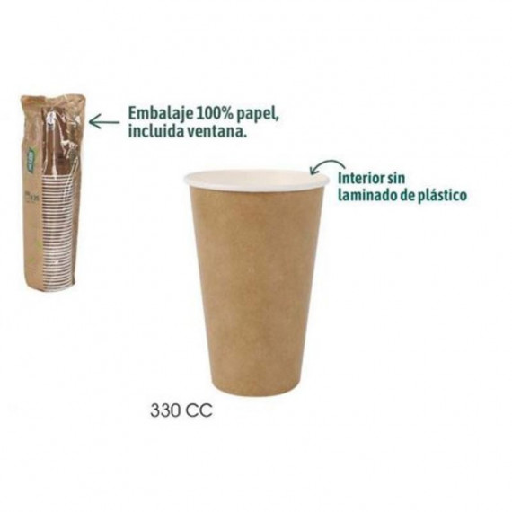 Set de 35 Vasos de Cartón Kraft Algon 330ml para Bebidas Frías y Calientes