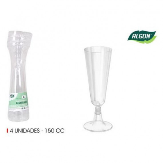 Set 4 Copas de Cava de Plástico Algon 150cc con Pie Transparente