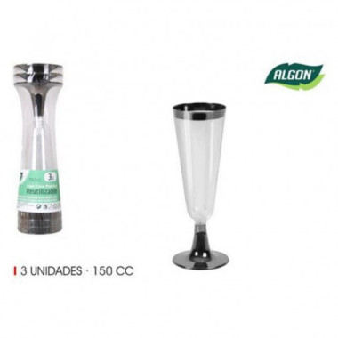 Set de 3 Copas de Cava Reutilizables Algon de 150 ml (Desmontables)