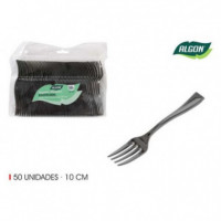 Set de 50 Tenedores de Plástico Reutilizables Algon 10cm, Color Plata