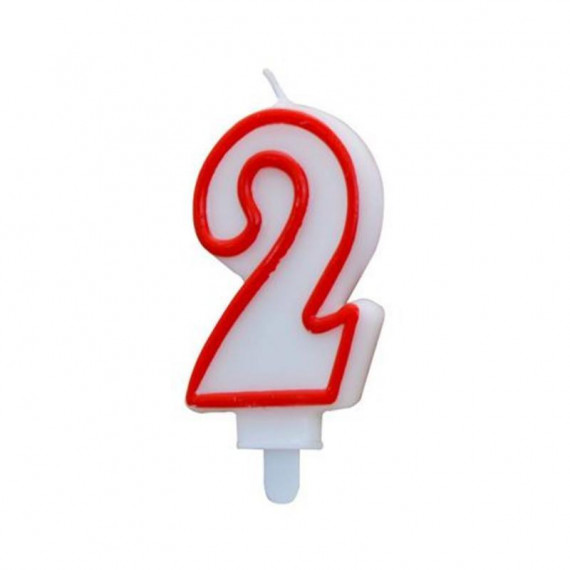 Vela de Cumpleaños Algon Número 2 Blanca y Roja
