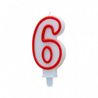 Vela de Cumpleaños Número 6 Algon Blanca y Roja
