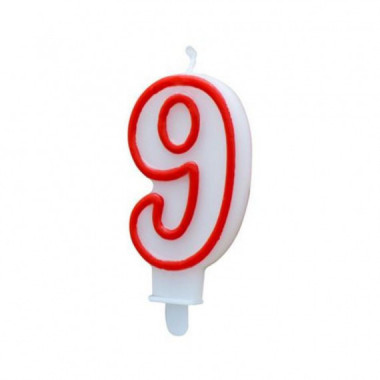 Vela de Cumplea&ntilde;os Algon N&uacute;mero 9 Blanca y Roja
