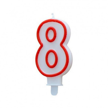Vela de Cumplea&ntilde;os Algon N&uacute;mero 8 Blanca y Roja