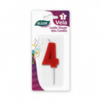 Vela Roja Algon Número 4 para Celebraciones 8.3cm