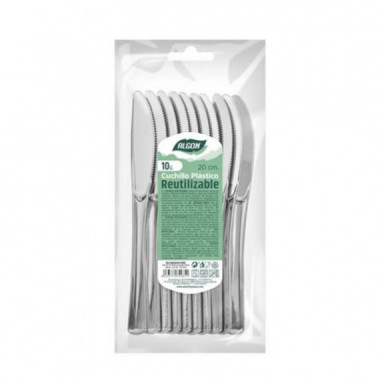 Pack 10 Cuchillos de Pl&aacute;stico Reutilizable Color Plata Algon