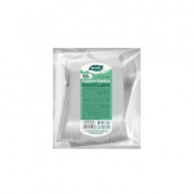 Pack 100 Cucharas de Postre Pl&aacute;sticas Reutilizables Blancas Algon