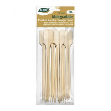 Pack de 20 Pinchos de Bamb&uacute; Algon con Agarrador de 13.5 cm