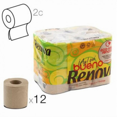 Pack 12 Rollos Papel Higi&eacute;nico Renova Doble Capa Reciclado Beige