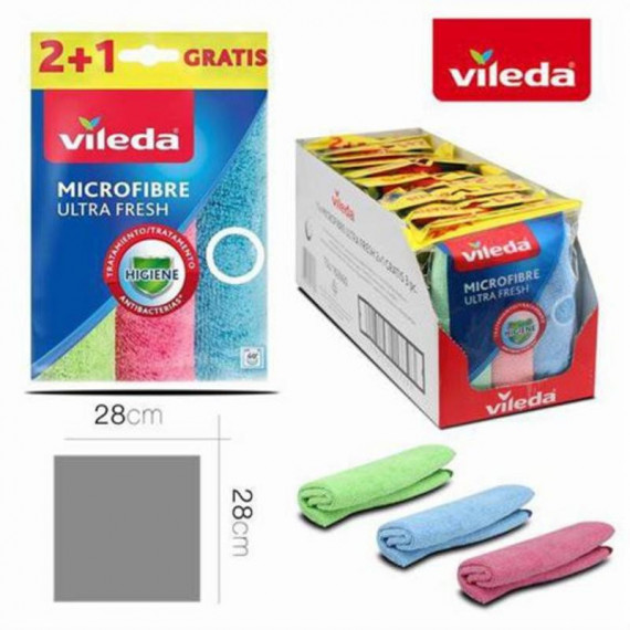 Pack 3 Bayetas de Microfibra Vileda 28x28 cm Colores Surtidos