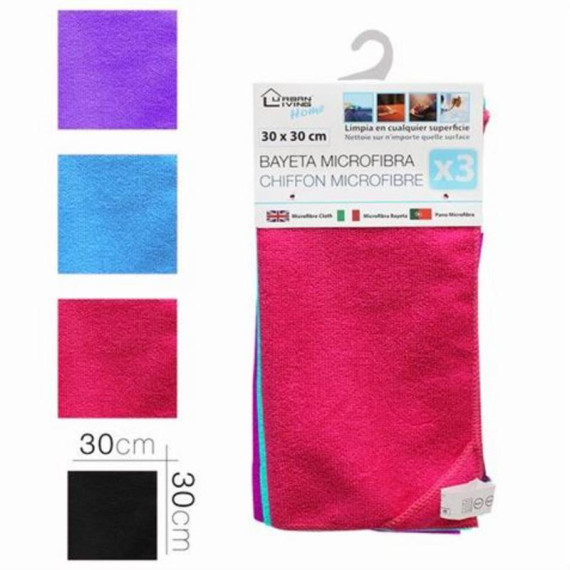 Pack de 3 Bayetas de Microfibra Urban Living 30x30 cm, 3 Colores