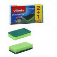 Pack 3 Esponjas con Estropajo No Raya Ultra Fresh Verde VILEDA
