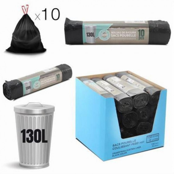 Pack 10 Bolsas de Basura 130 Litros Eco Recicladas Negras