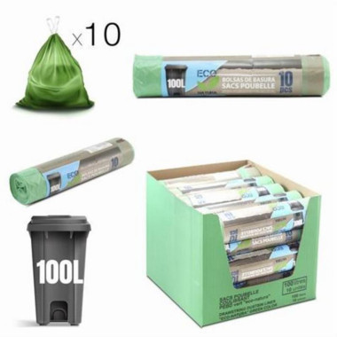 Pack 10 Bolsas de Basura 100 Litros Econatura Verde
