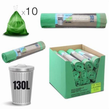 Pack 10 Bolsas de Basura Econatura 130 Litros Verdes