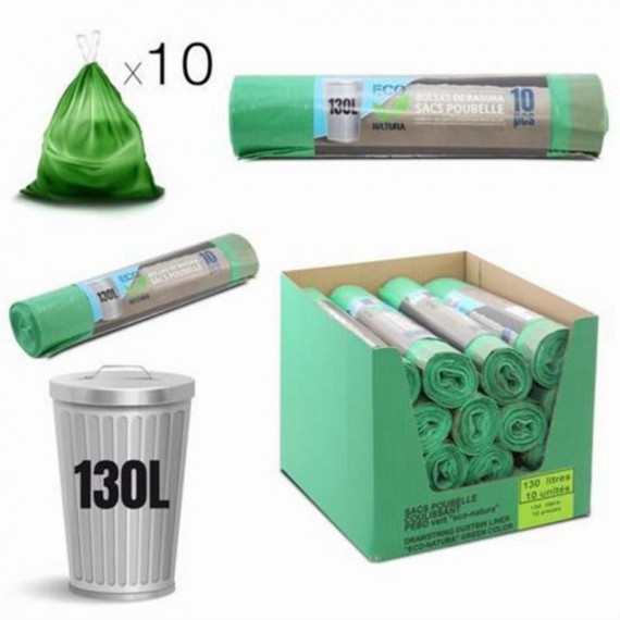 Pack 10 Bolsas de Basura Econatura 130 Litros Verdes