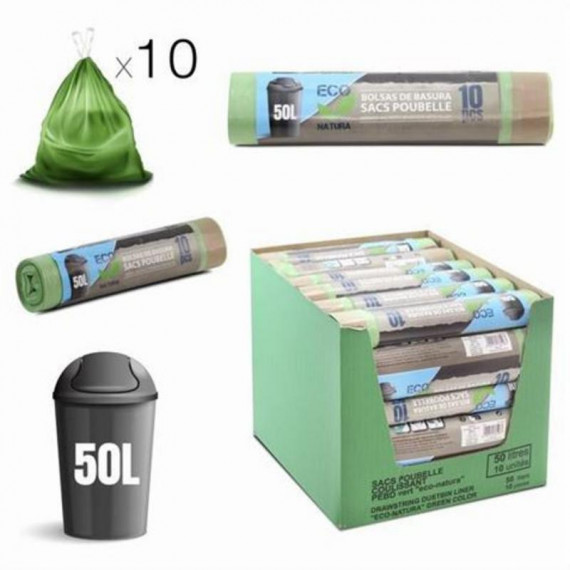 Paquete de 10 Bolsas de Basura Econatura de 50 Litros, Color Verde