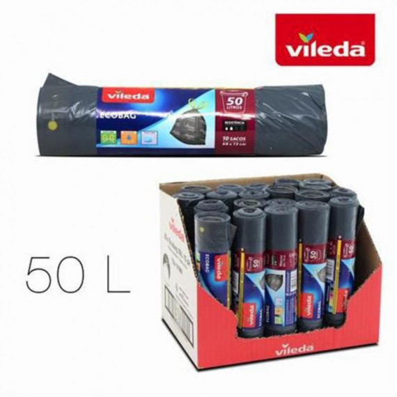 Vileda Ecobag Pack 10 Sacos de Basura con Autocierre 50 Litros
