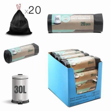Paquete de 20 Bolsas de Basura Ecol&oacute;gicas Recicladas de 30 Litros, Negras
