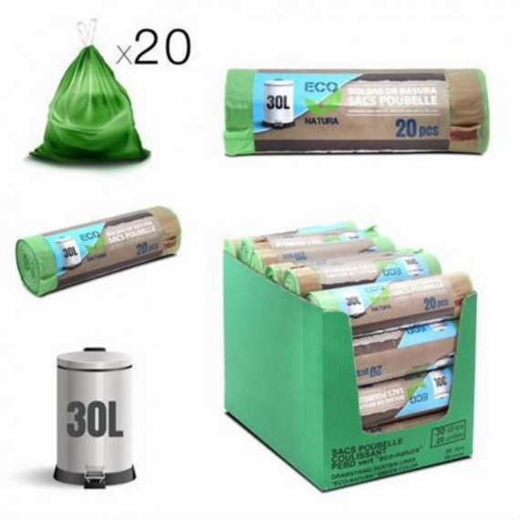 Pack 20 Bolsas de Basura Econatura Verdes de 30 Litros