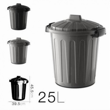 Cubo de Basura Oskar con Tapa Basculante 25 Litros Gris/Negro