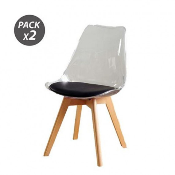 Conjunto de 2 Sillas de Diseño Muvip D1000 Transparentes con Cojín Negro