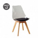 Conjunto de 2 Sillas de Diseño Muvip D1000 Transparentes con Cojín Negro