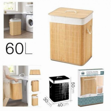 Cesta de Ropa de Bamb&uacute; con Tapa - 40x30x50 cm