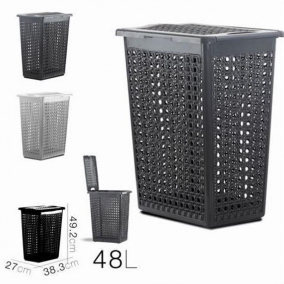 Cesta para Ropa Rectangular con Tapa Boho de 48 Litros