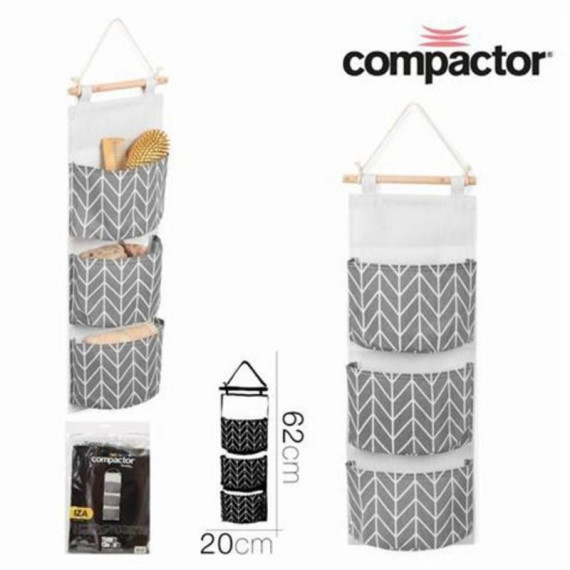 Bolsillero de Pared con 3 Bolsillos 20x62cm - Blanco y Gris
