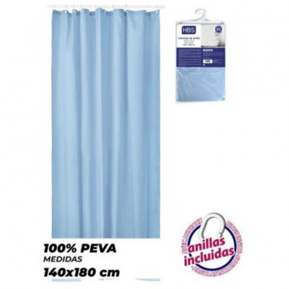 Cortina de Baño HBS 140x180 cm Azul de PEVA con Anillas