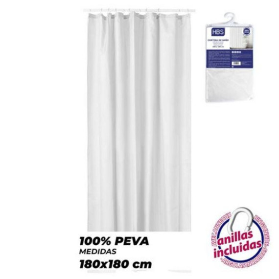 Cortina de Baño HBS Blanca 180x180 cm 100% PEVA