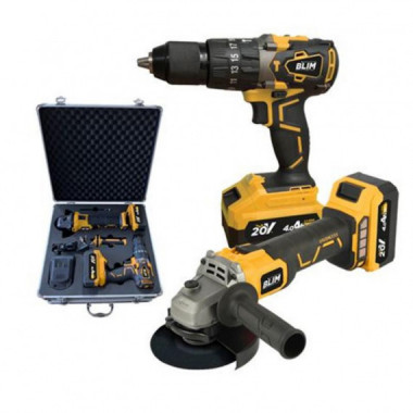 Pack Taladro Percutor 20V y Amoladora Angular sin Escobillas Blim, con 2 Bater&iacute;as de 4Ah y Malet&iacute;n de Aluminio