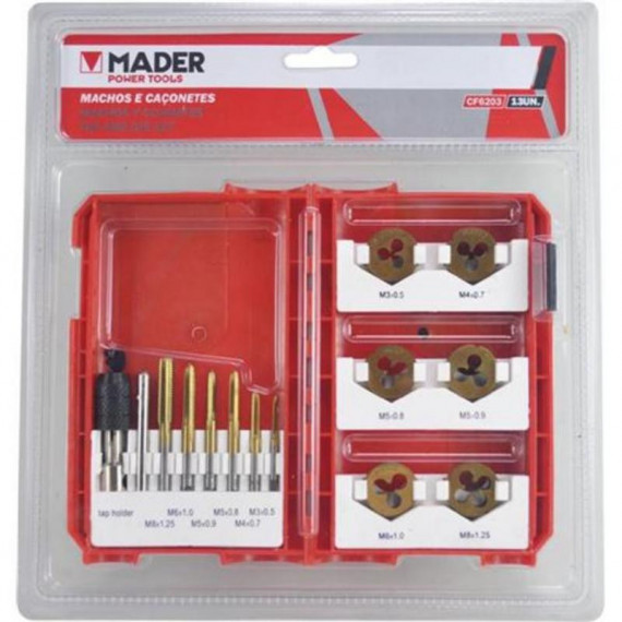 Juego de Machos y Cojinetes Mader de 13 Piezas