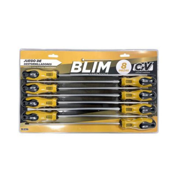 Juego de 8 Destornilladores Largos Blim Power Tools Cromo Vanadio
