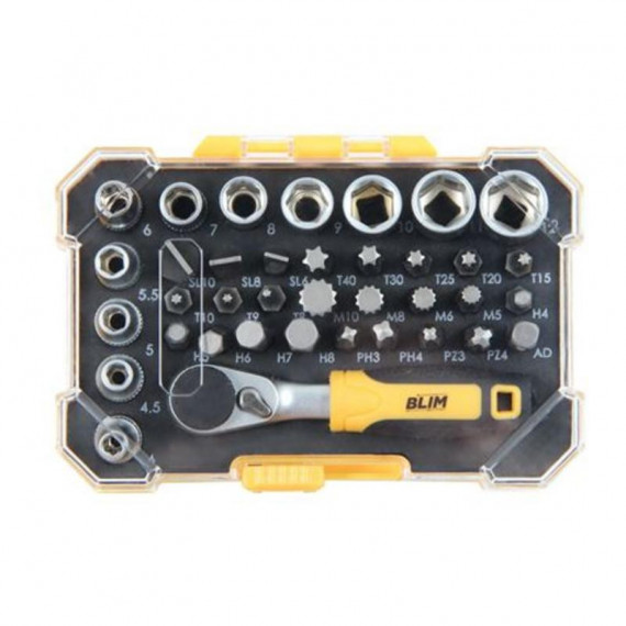 Juego de Carraca, Vasos y Puntas 1/4" 38 Piezas CRV Blim Power Tools