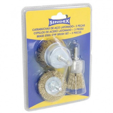 Juego 3 Cepillos de Acero Latonado Sindex para Taladro