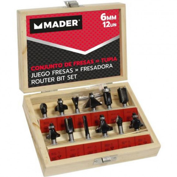Juego de 12 Piezas de Fresas Mader de 6 mm para Madera