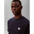 SS WAFFLE WOVEN LABEL CREWNK TEE DARK SA