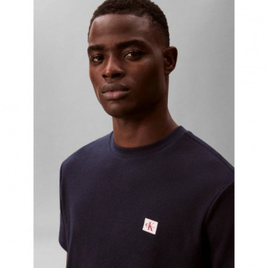 SS WAFFLE WOVEN LABEL CREWNK TEE DARK SA