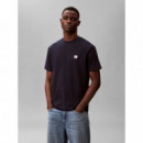 SS WAFFLE WOVEN LABEL CREWNK TEE DARK SA