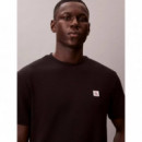 SS WAFFLE WOVEN LABEL CREWNK TEE BLACK