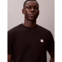 Ss Waffle Woven Label Crewnk Tee Black  CALVIN KLEIN