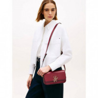 TH SCRIPT FLAP CROSSOVER VELVET MAROON