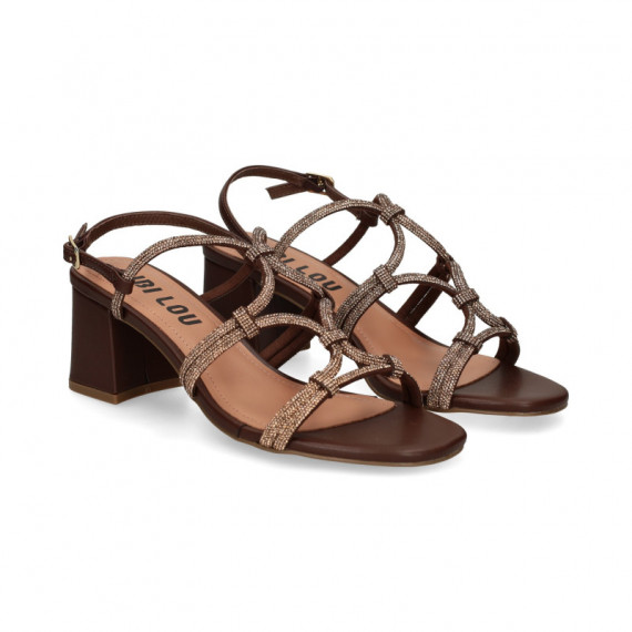 Sandalia Tiras Unidas Strass+marron  BIBI LOU