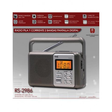 SAMI Radio Portatil Digital Am/fm RS-2986 con Funcion Sleep,despertador,aux In 3W