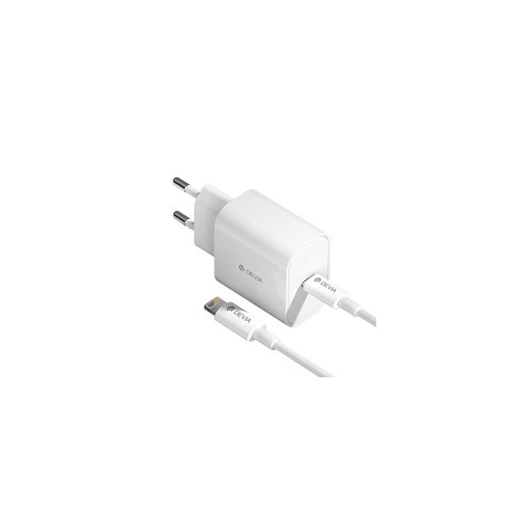 DEVIA Cargador Red Tipo C + Cable Datos Lightning Blanco 20W,3-9-12v.