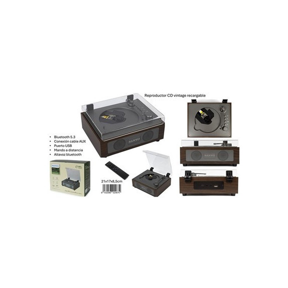 SANYO Mini Reproductor de CD Con Bluetooth TX y RX/Aux/USB/Cd KS142