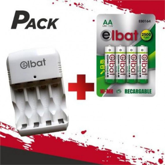 Cargador ELBAT EB0404 con 4 Pilas Recargables Aa Ni-mh 2500MAH