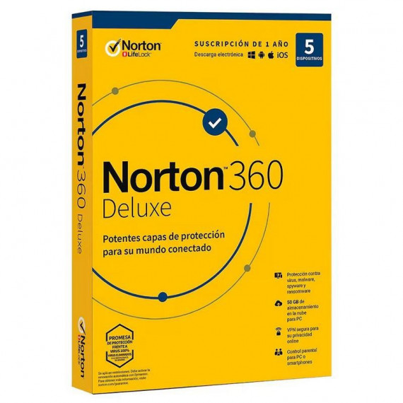 NORTON 360 Deluxe 50GB - Licencia Electrónica 1 Año para 5 Dispositivos